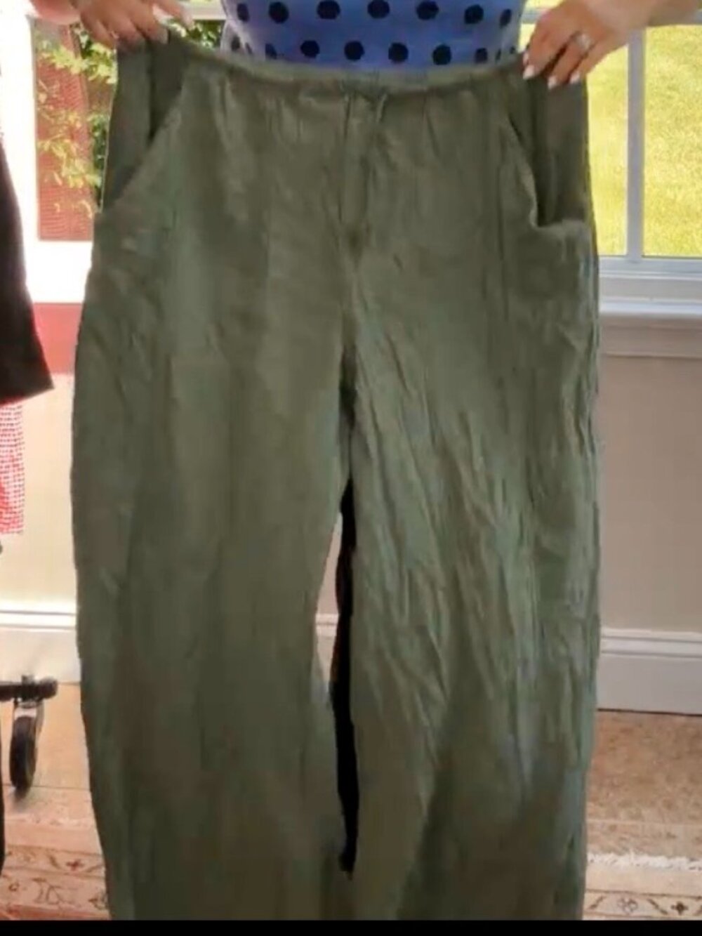 LADIES SIZE XXL WILD FABLE GREEN ELASTIC WAIST CORD LINEN PANTS ADJUSTBLE HEM